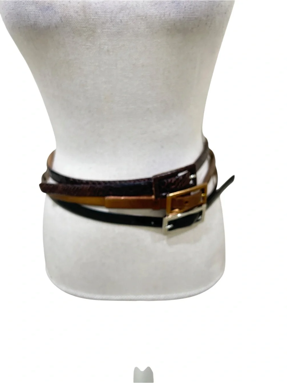banana republic 3 Thin Leather Belt Set Bronze, croc brown, Black patent size xs